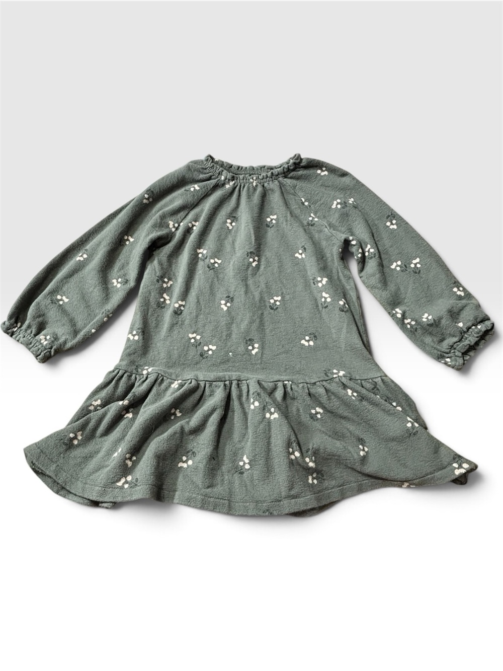 Daisy Peeps Organic Cotton Sage Green Floral Long Sleeve Dress Size 4T